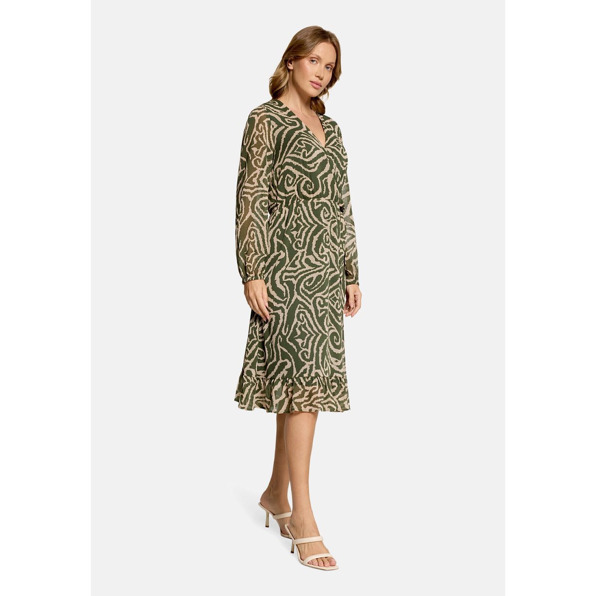 Robe en chiffon à motifs khaki/cream, CARTOON
