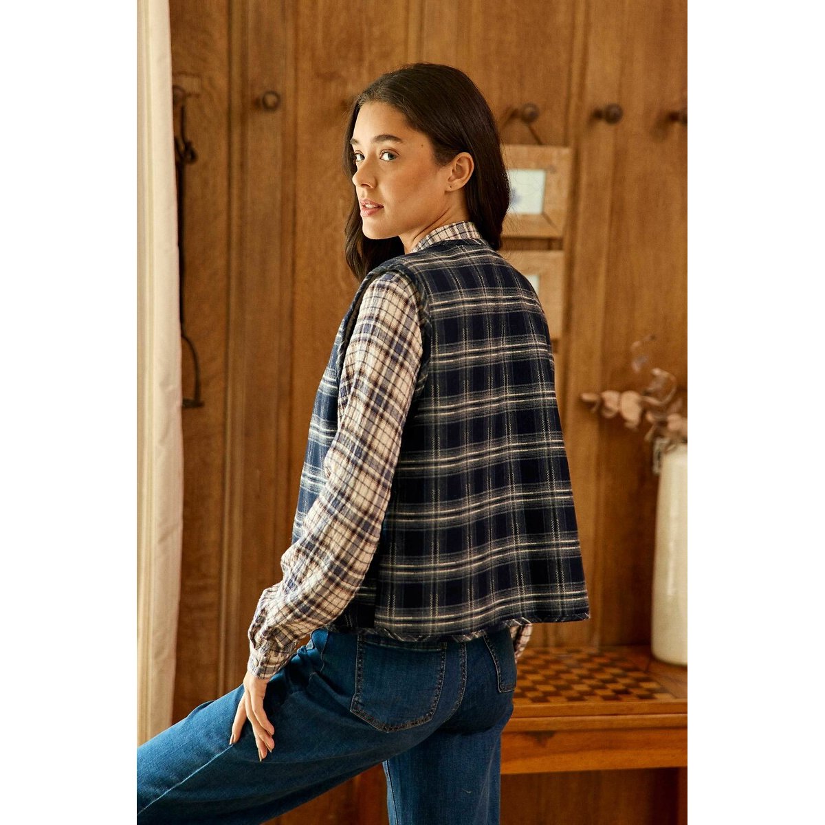 Vinka Reversible Sleeveless Checked Jacket navy, LA PETITE ETOILE