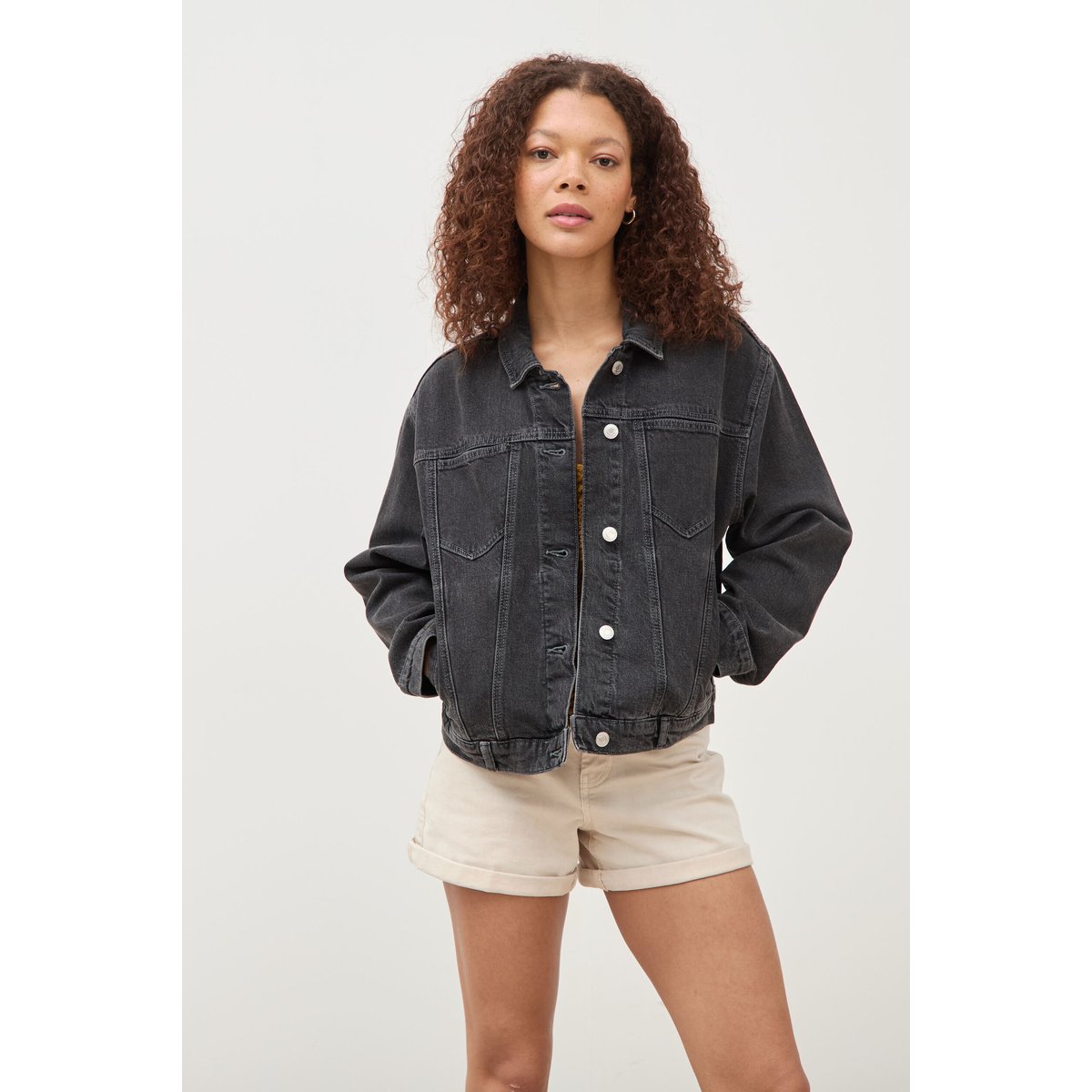 Veste oversize en jean denim gris, BONOBO