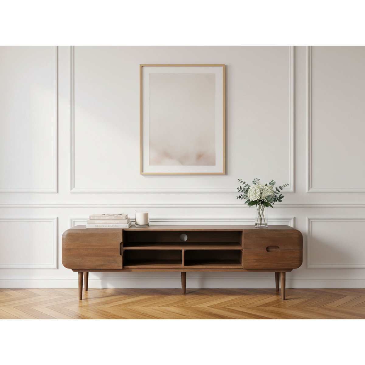 Meuble TV 180 cm bois massif, BRUNE marron foncé, BOBOCHIC