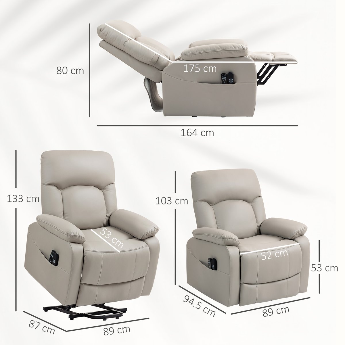Fauteuil releveur électrique Revêtement gris clair, HOMCOM