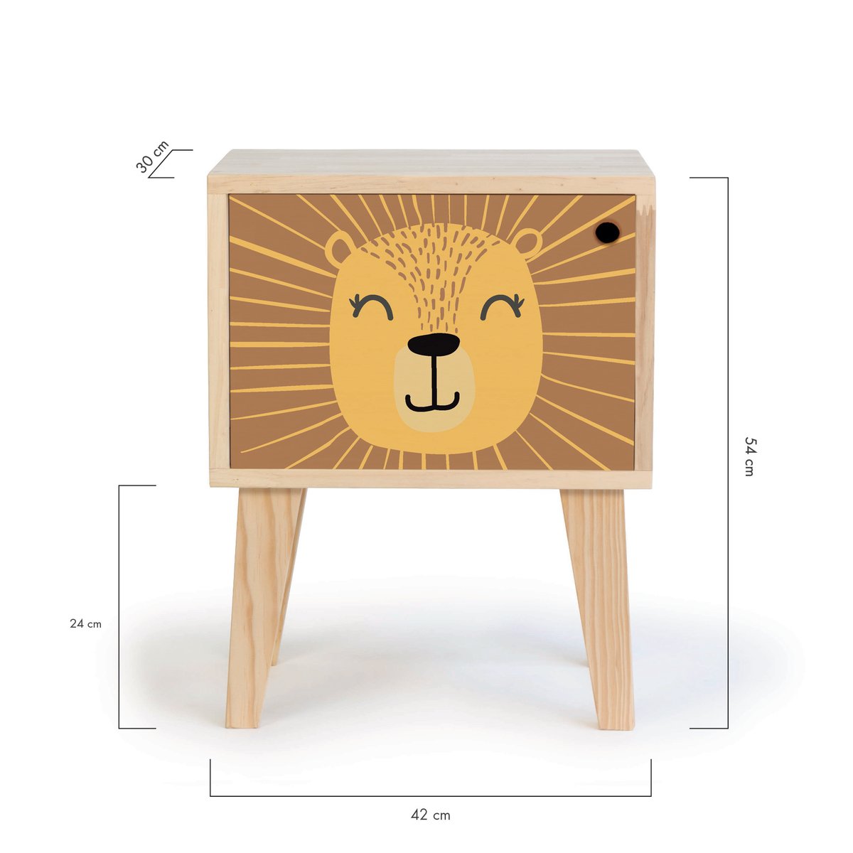 Table de chevet en pin pour enfant, décorée d’un motif animal dessin imprimé lion, REALLY NICE THINGS