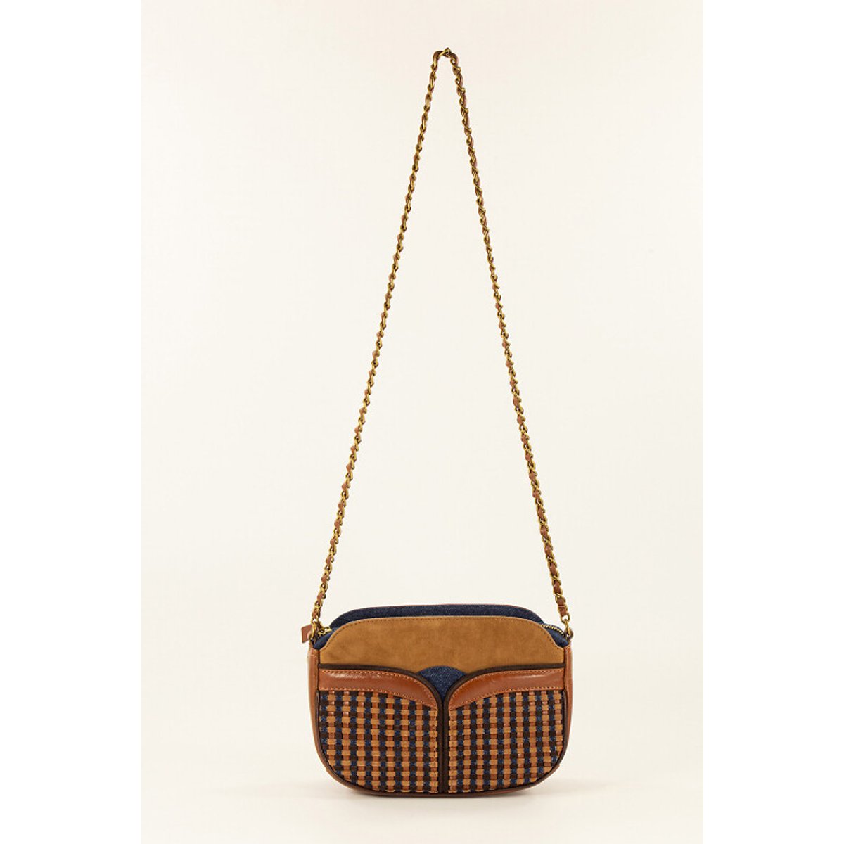 Sac à bandoulière en cuir, DIVINE camel/marine, SESSUN