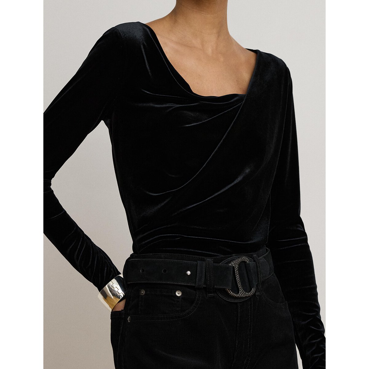 Pull manches longues, en velours noir, LAUREN RALPH LAUREN