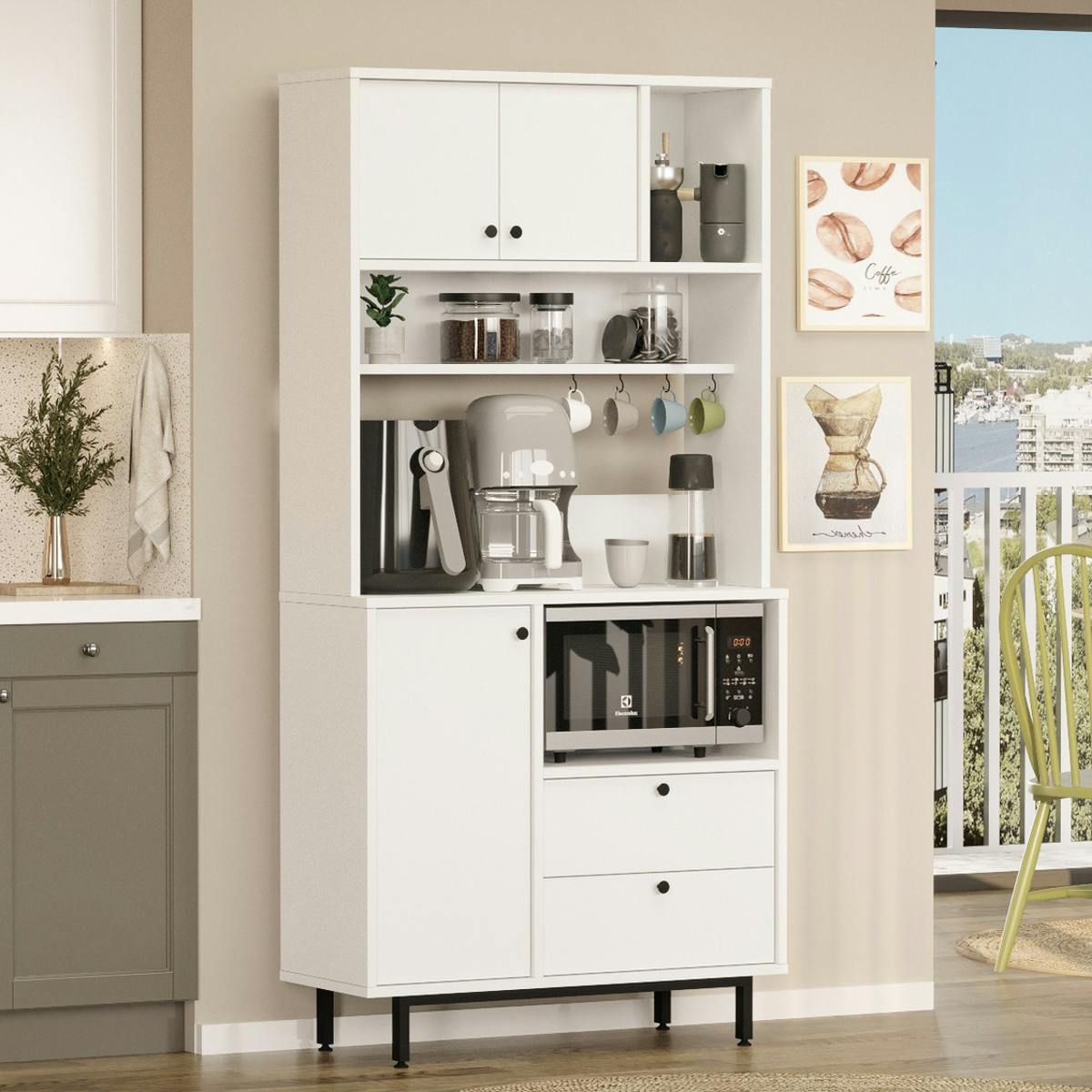 Meuble de cuisine 3 portes, 2 tiroirs 4 niches JENA blanc, PIER IMPORT