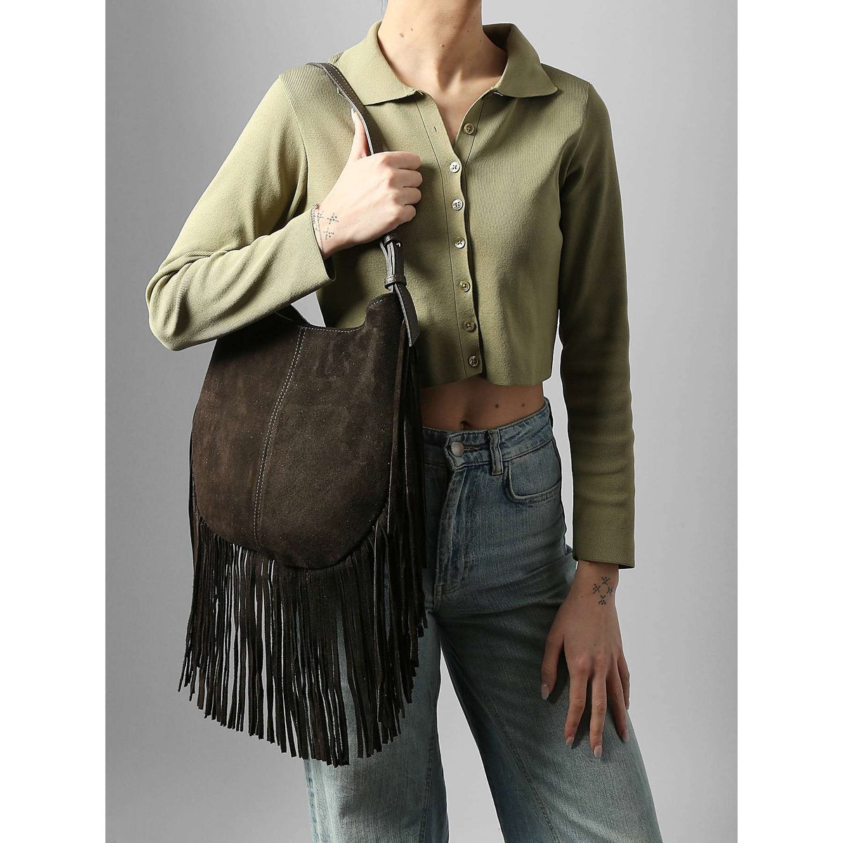 sac porté épaule Velvet cuir testa moro, MILANO
