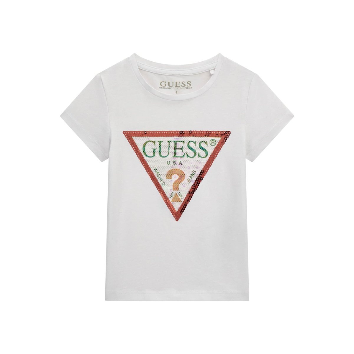 T-Shirt Logo Triangulaire Sequins Frontal blanc, GUESS KIDS