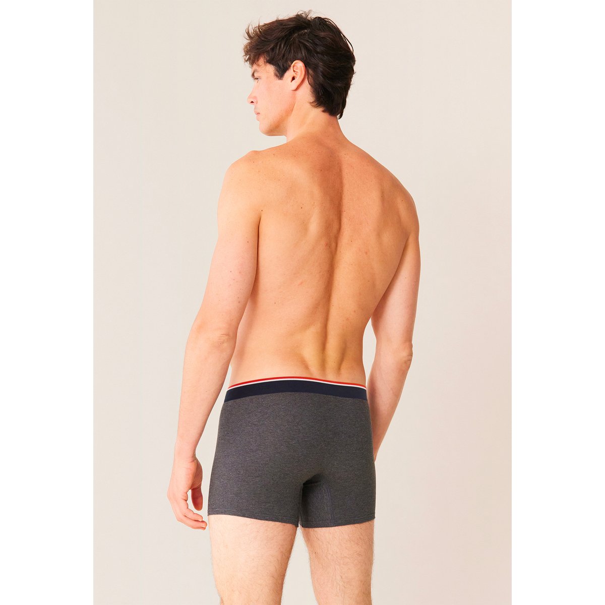 Boxer long à motif rayure coq bleu acier en coton Michel gris anthracite, LE SLIP FRANCAIS
