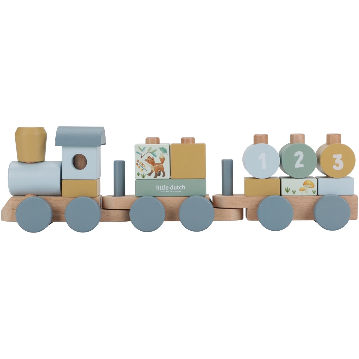 Train à blocs bleu, jaune, multicolore, bois, LITTLE DUTCH