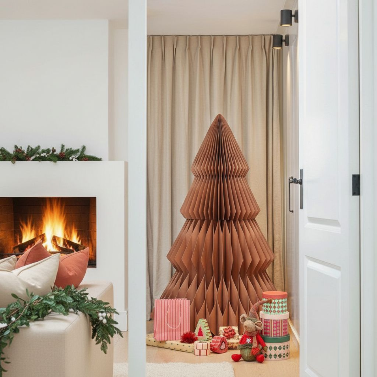 Sapin de Noël décoratif en papier H152 cm YARRAH brun, MICA DECORATIONS
