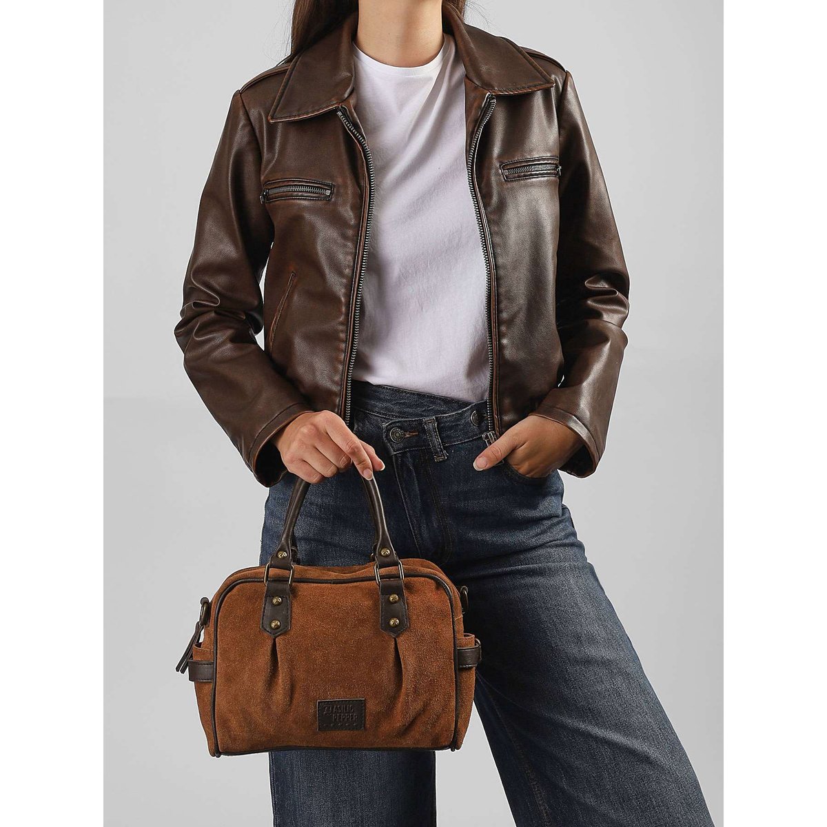 Sac porté main Vienne cuir tan, BASILIC PEPPER