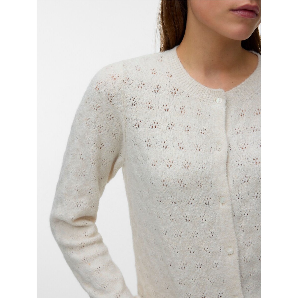 Gilet col rond ajouré ecru, VERO MODA