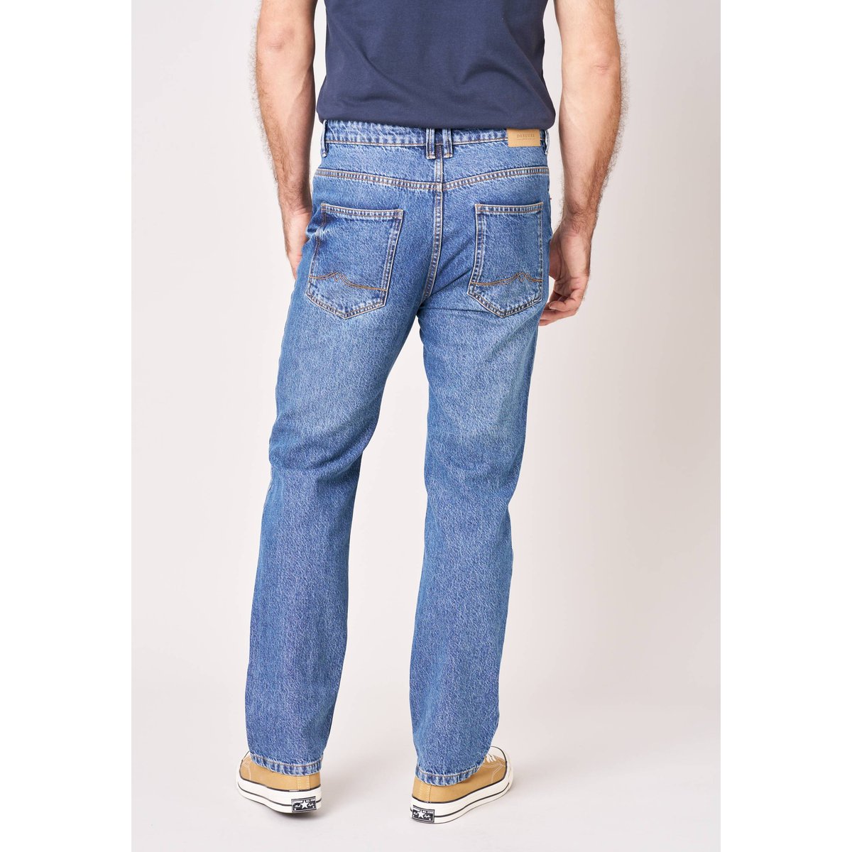 Jean straight homme en 100% coton bleu délavé SAUL stone used, DEELUXE