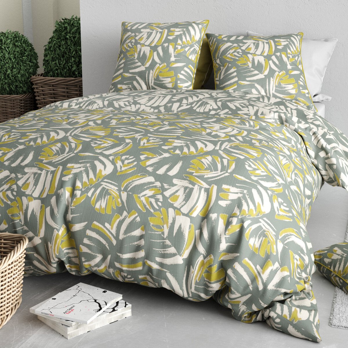 Parure housse de couette en coton, Naomi jaune, C DESIGN HOME TEXTILE
