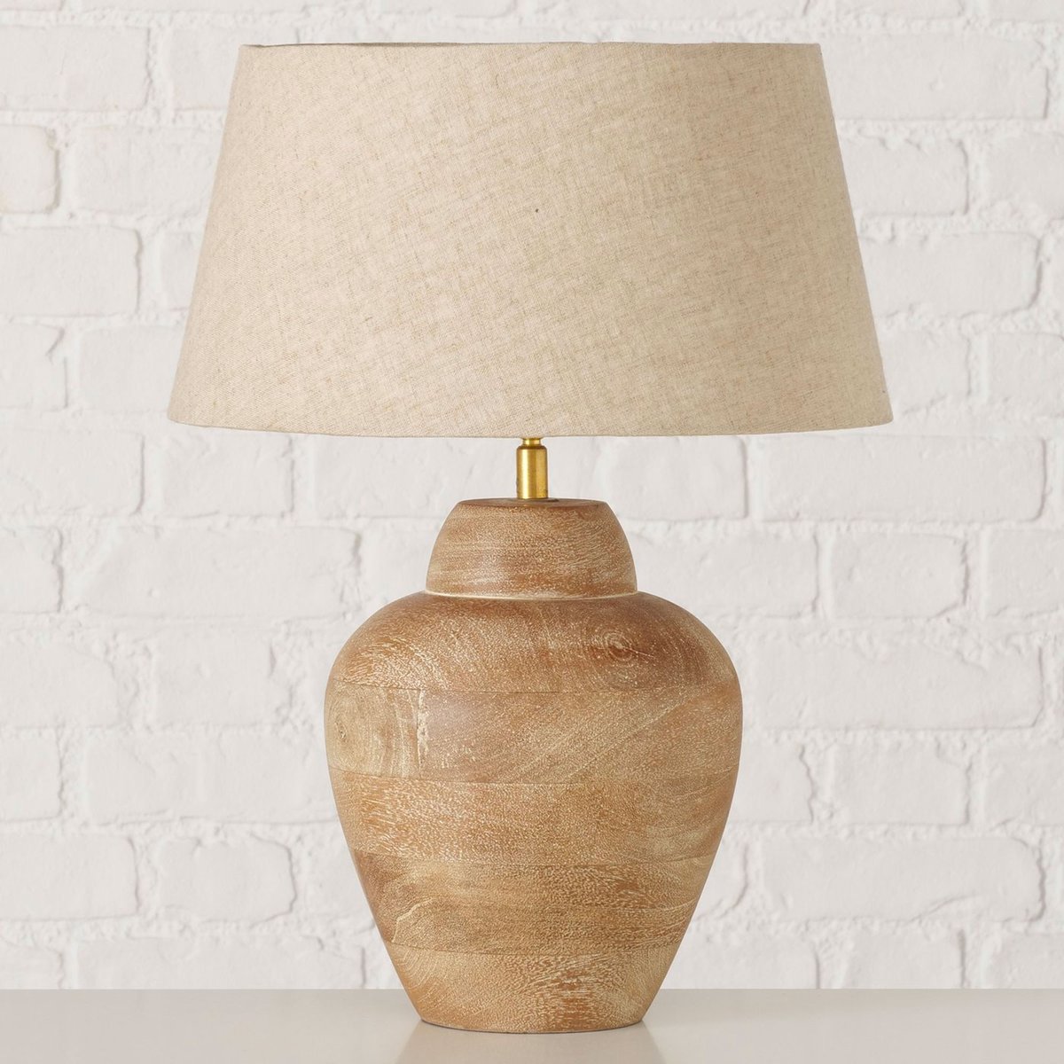 Lampe à poser bois de manguier et abat-jour coton beige 34.5x34.5x45cm bois, WADIGA