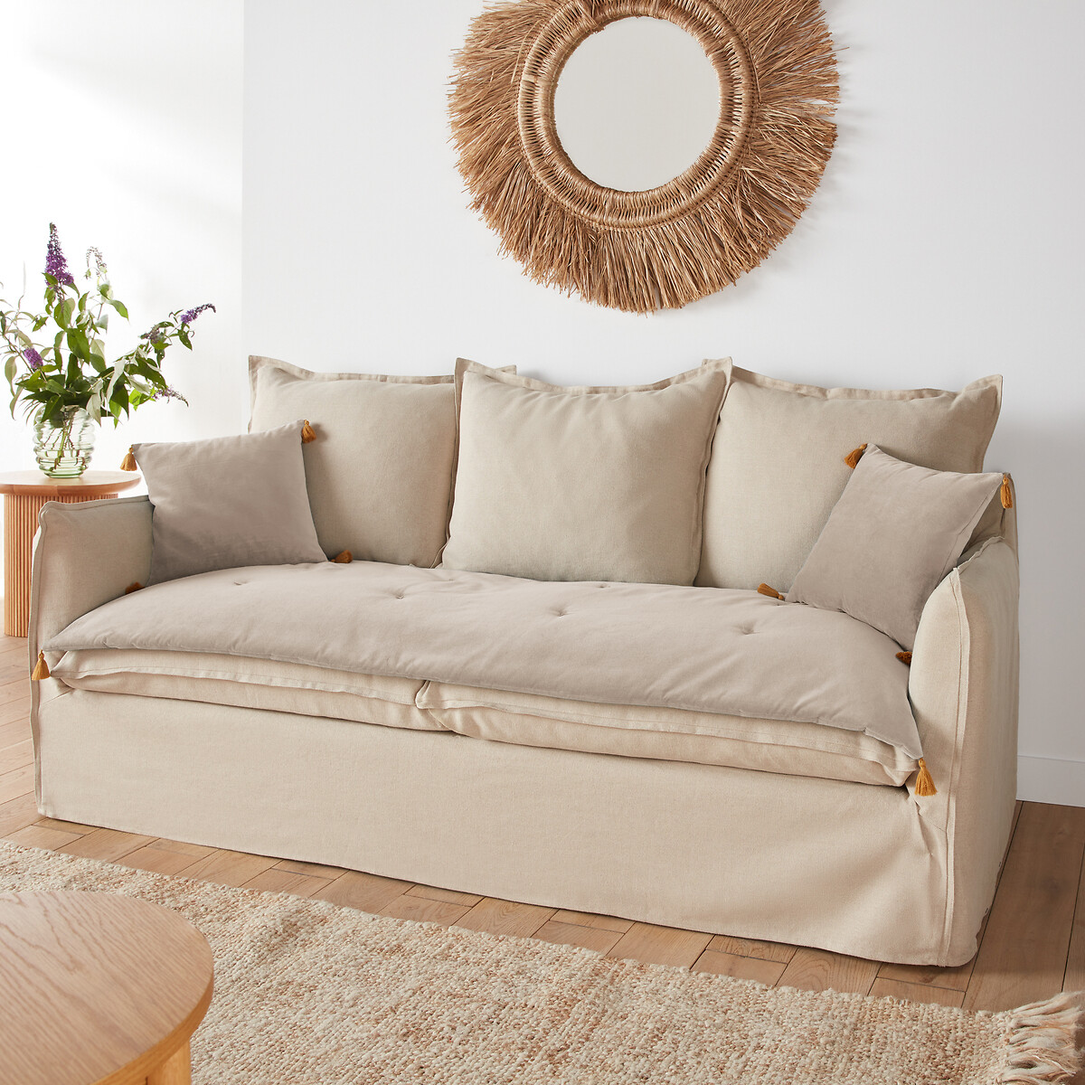 Colchão de assento, em veludo, Velvet bege, LA REDOUTE INTERIEURS