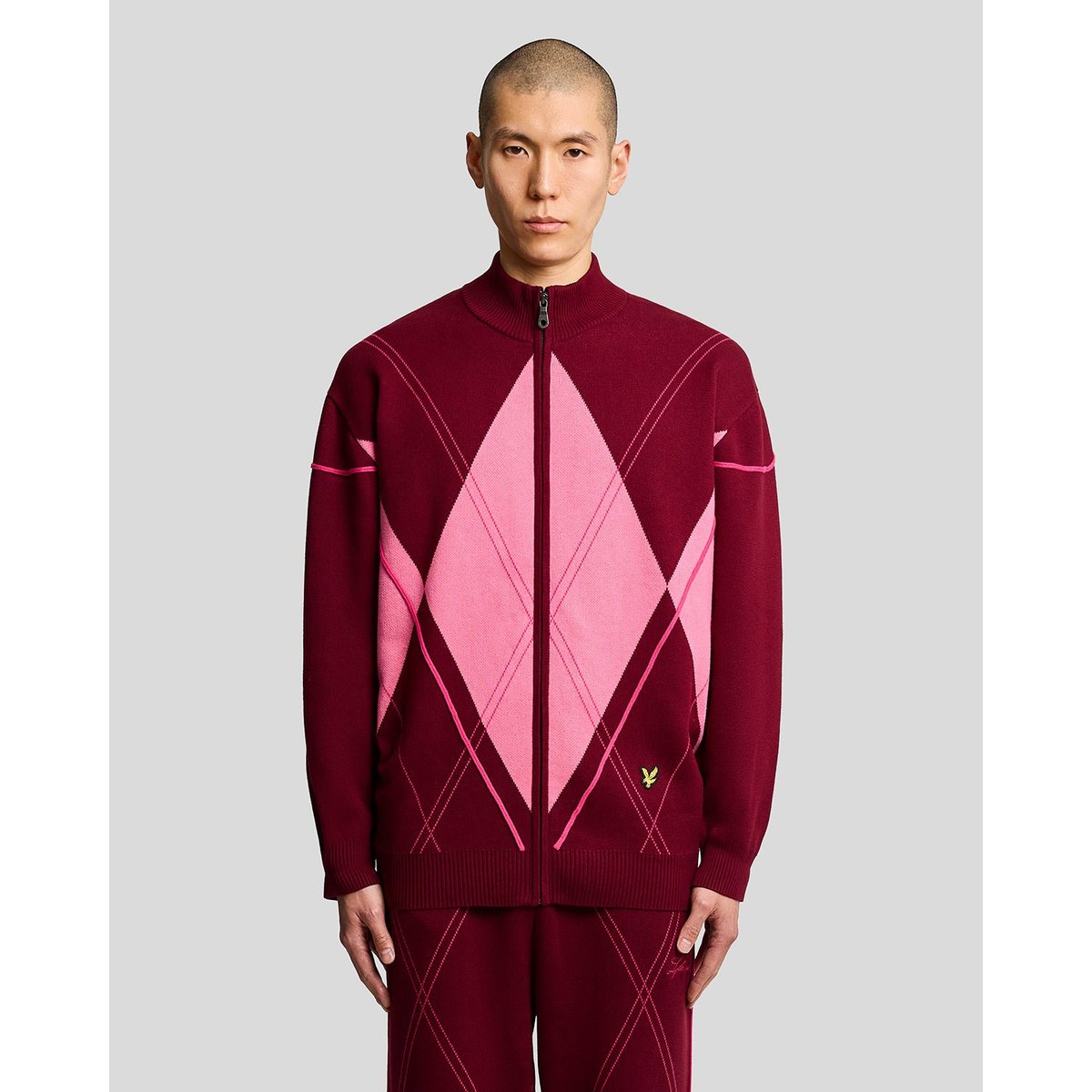 Veste à losanges en maille de survêtement rouge bordeaux audacieux, LYLE & SCOTT