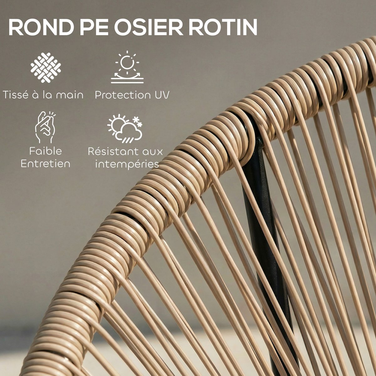 Ensemble de chaises de détente en rotin naturel, noir, OUTSUNNY