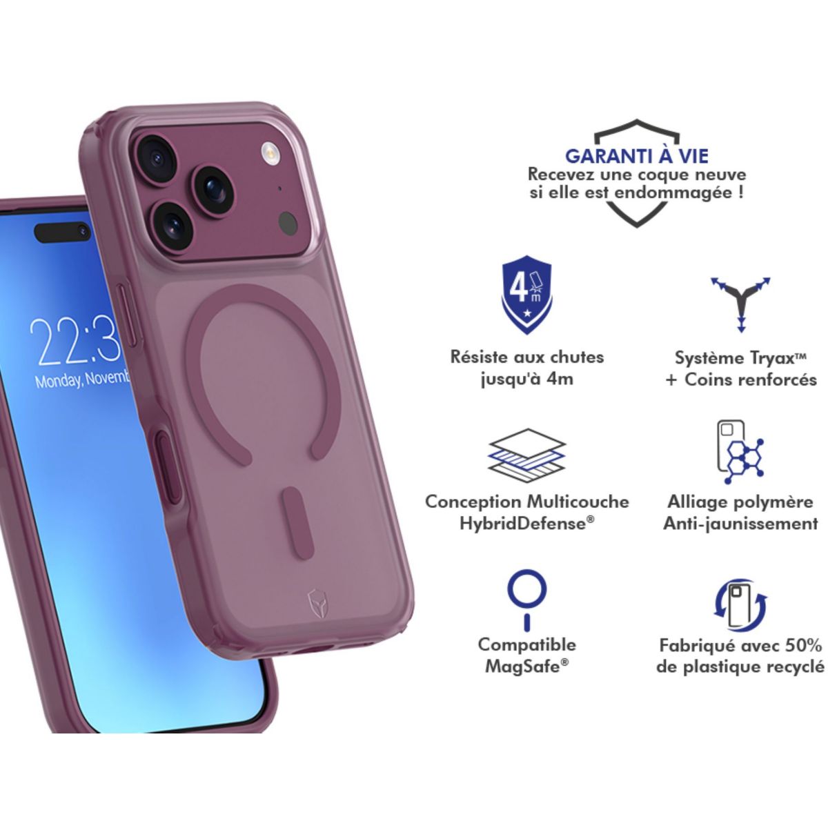 Coque iPhone 18 Pro/17 Pro Violet couleur unique, FORCE CASE