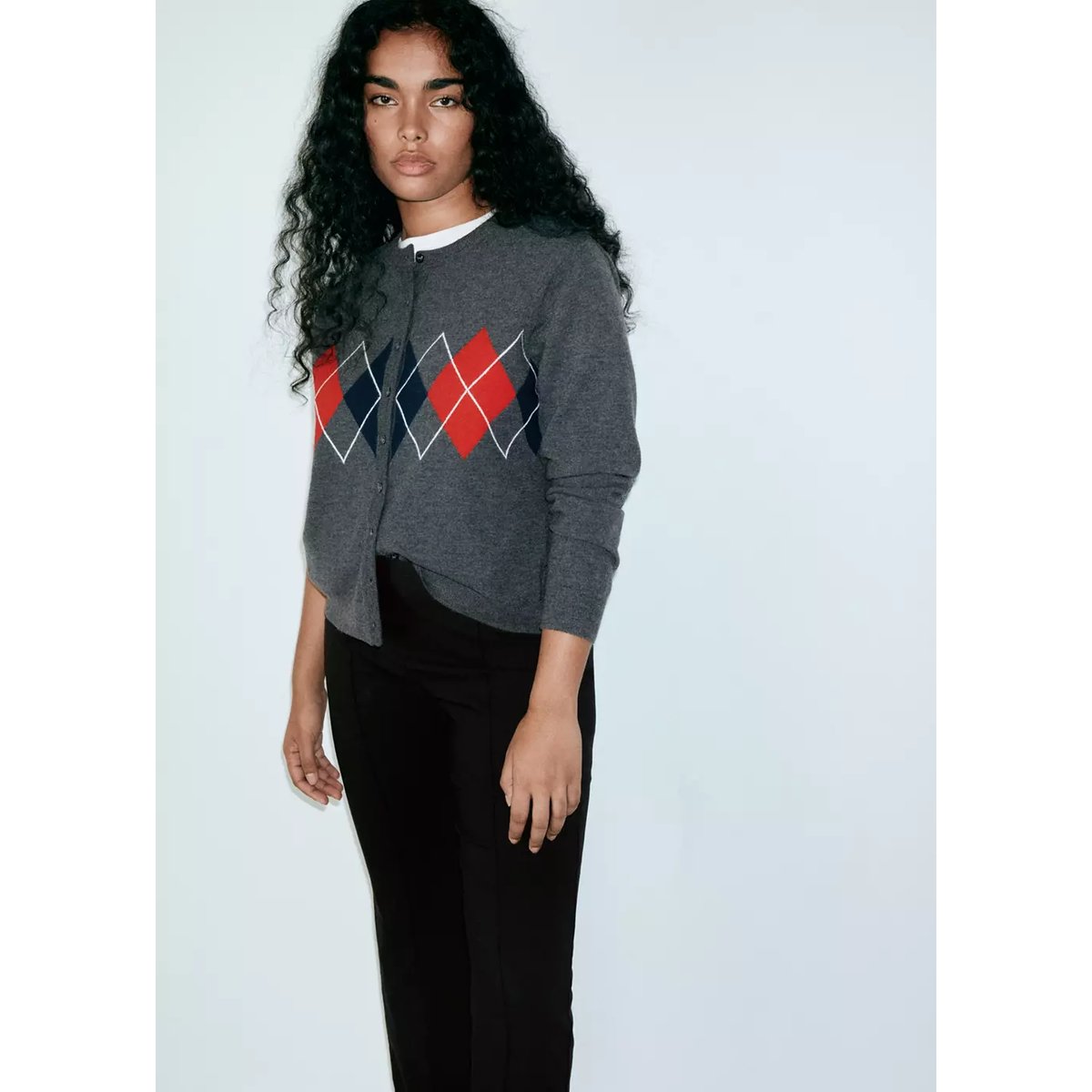 Pantalon cropped taille haute noir, MANGO