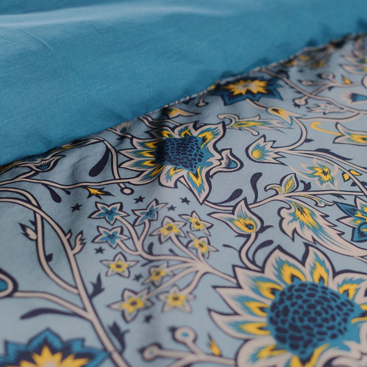Parure de lit imprimé floral coton SUNSHINE ROMY bleu, TODAY