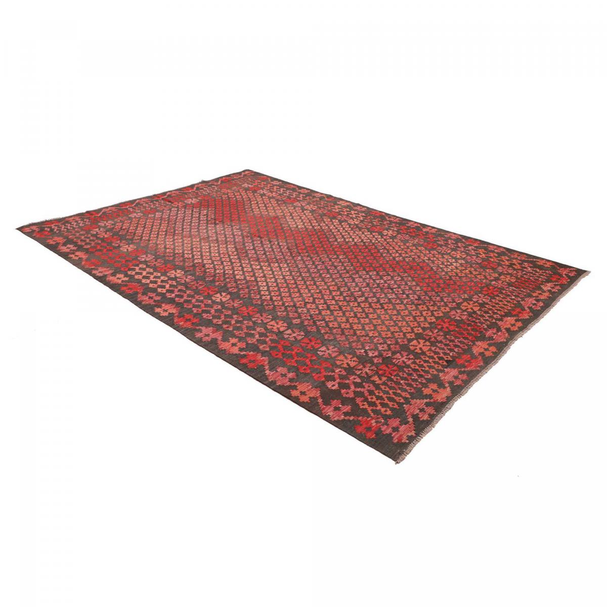 Tapis d'orient, motif géométrique authentique, laine naturelle, KILIM 11 rouge, marron, rose, UN AMOUR DE TAPIS