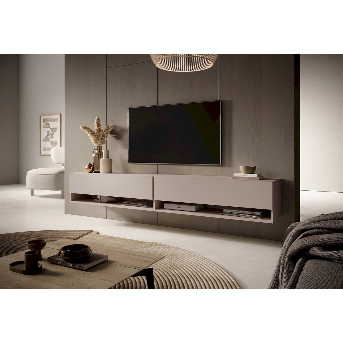 Meuble tv suspendu bois collection MIRRGO noyer, RECOLLECTION