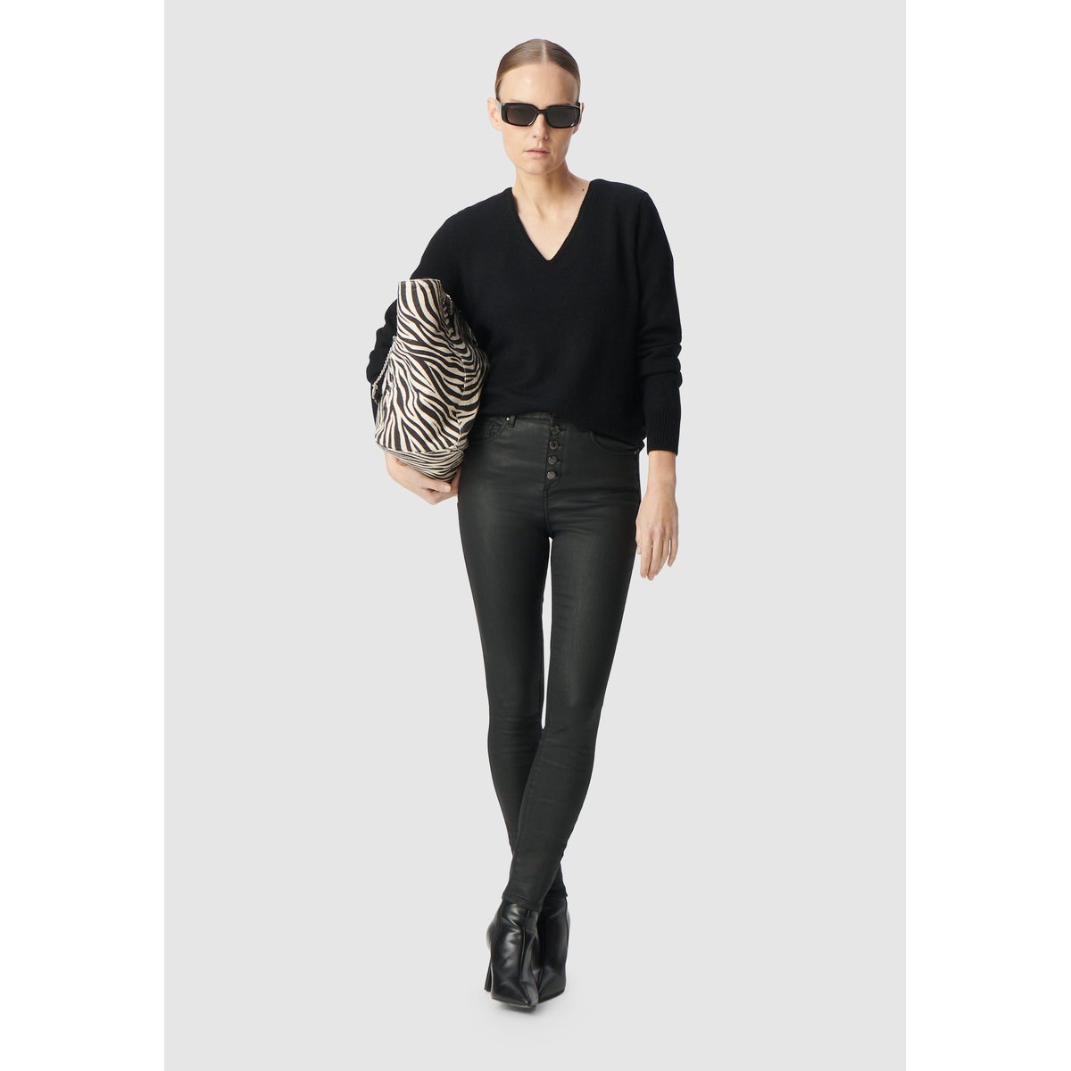 Jean slim enduit taille haute NINA noir, IKKS