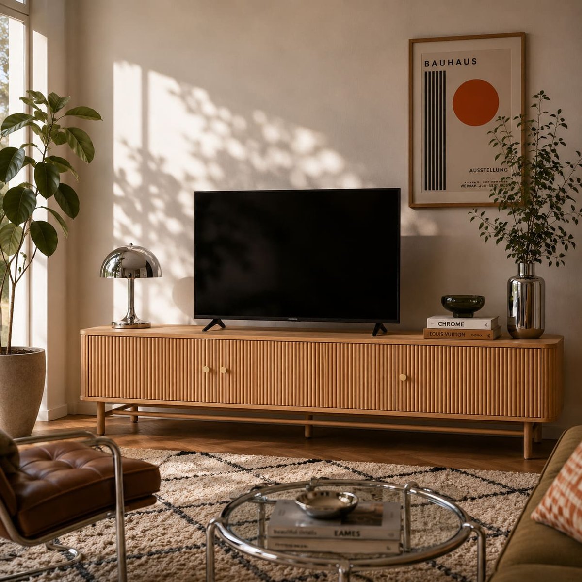 Meuble TV 3 portes en chêne SKANSEN chêne clair, SORELH