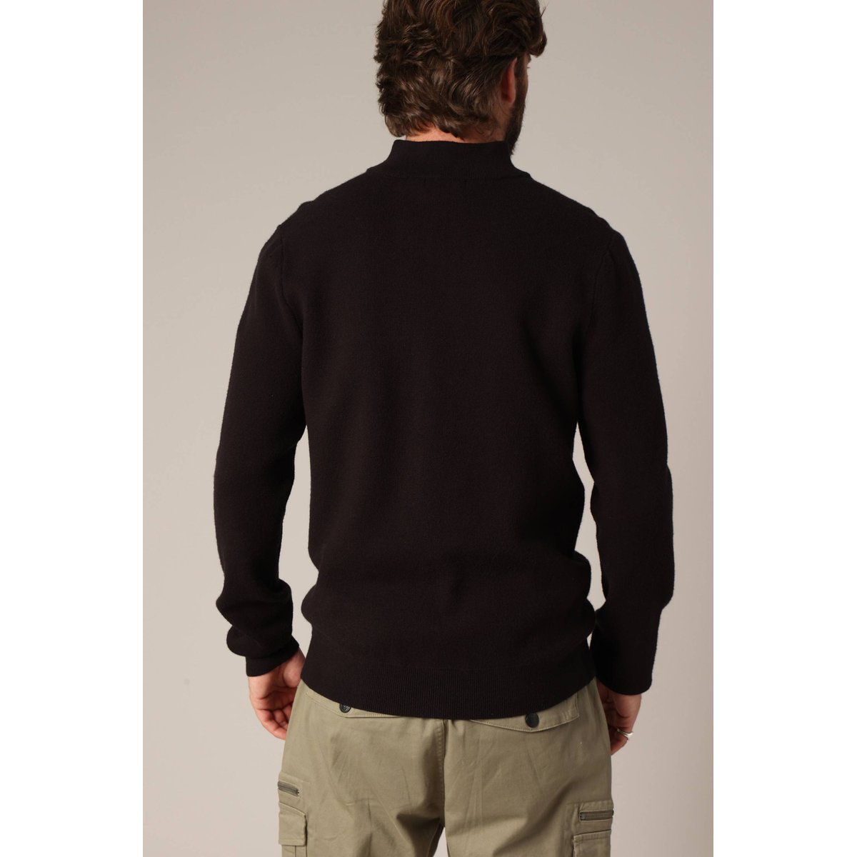 Pull zippé en maille fine et col montant BURGOS noir, DEELUXE