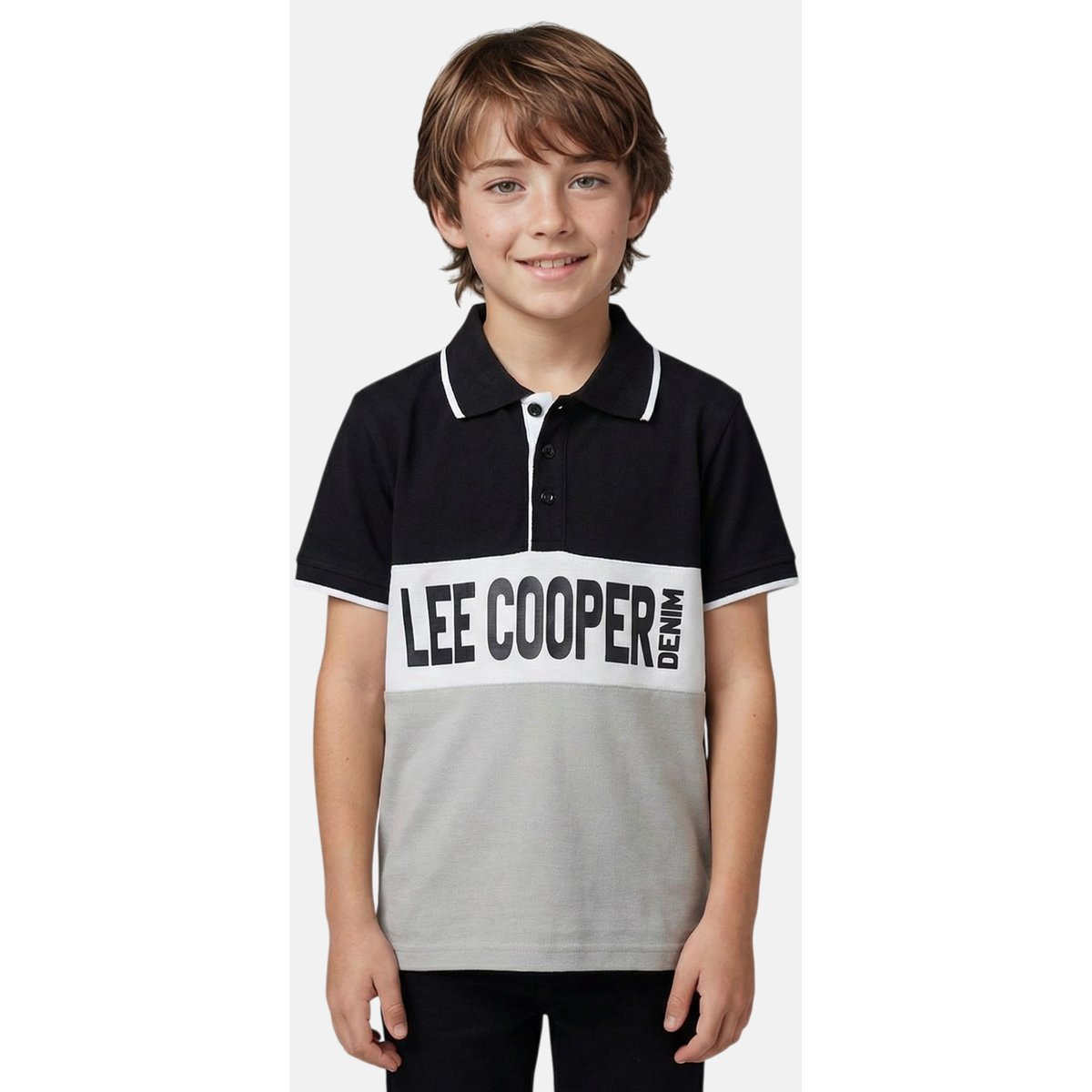 Polo manches courtes imprimé, col chemise RUGBY gris, LEE COOPER