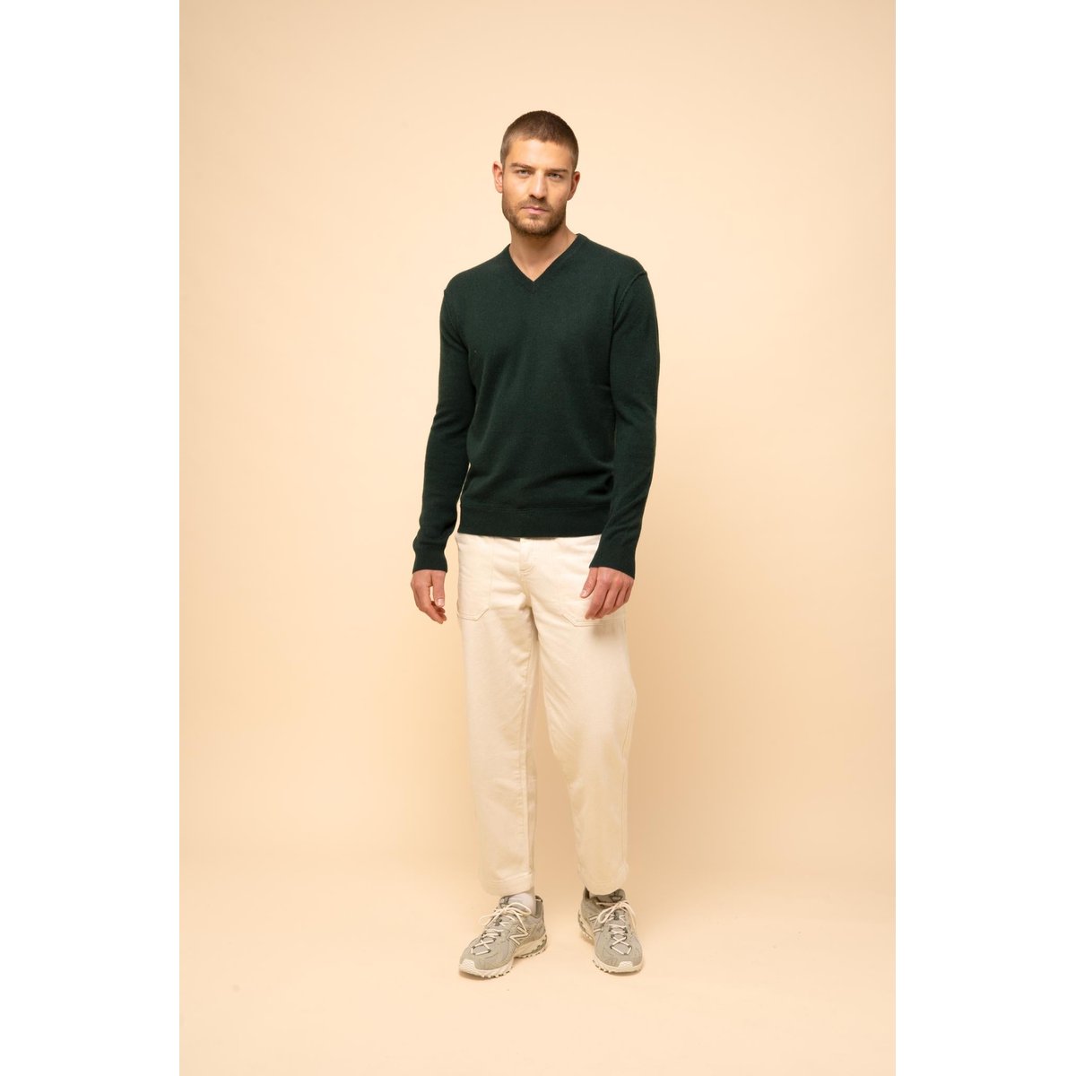 Pull Col V Cyprès Tom vert foncé, JUST CASHMERE