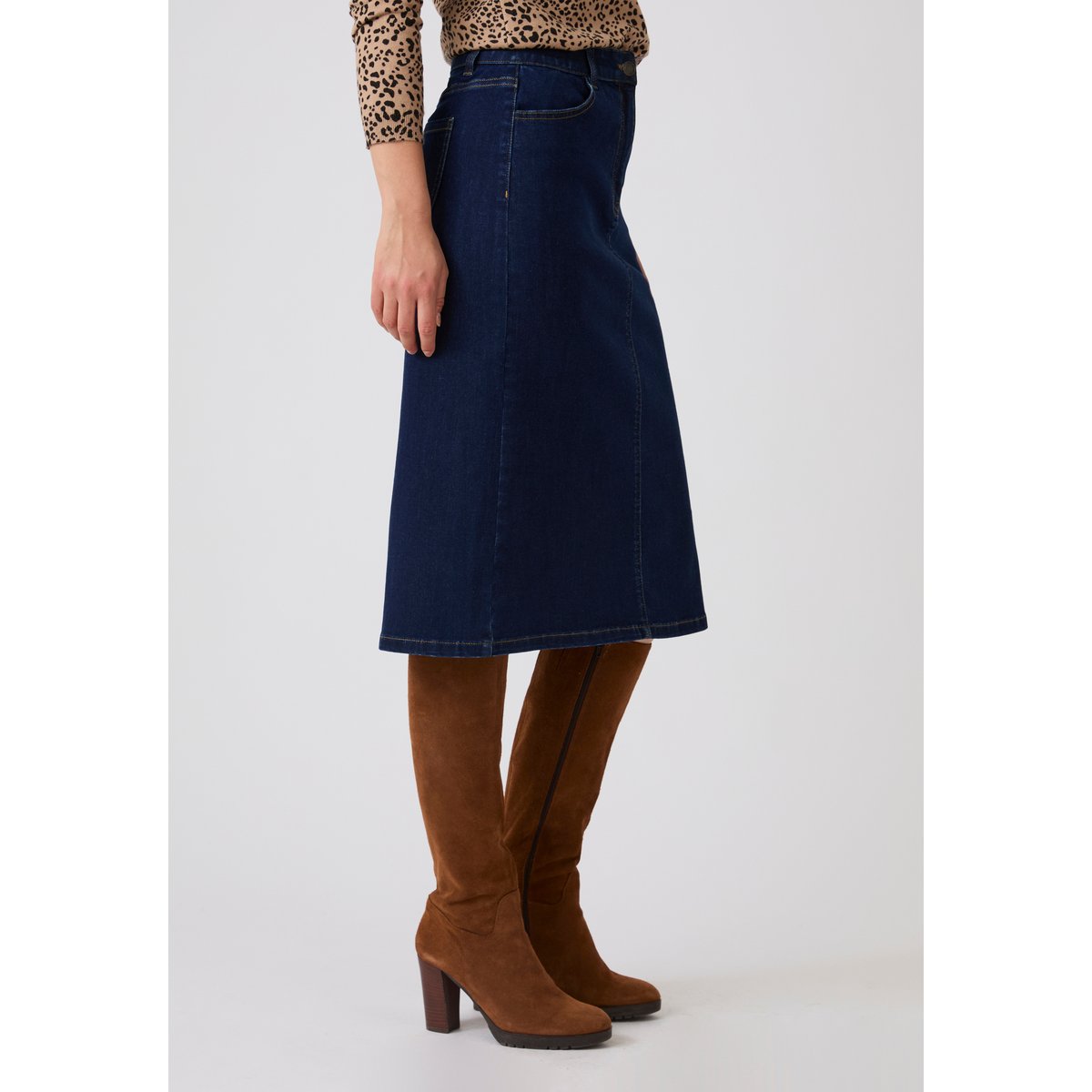 Jupe denim droite bleu denim foncé, DAMART