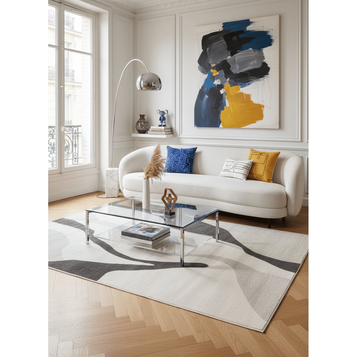 Tapis super doux très graphique JOUCAS gris minéral, AFK LIVING