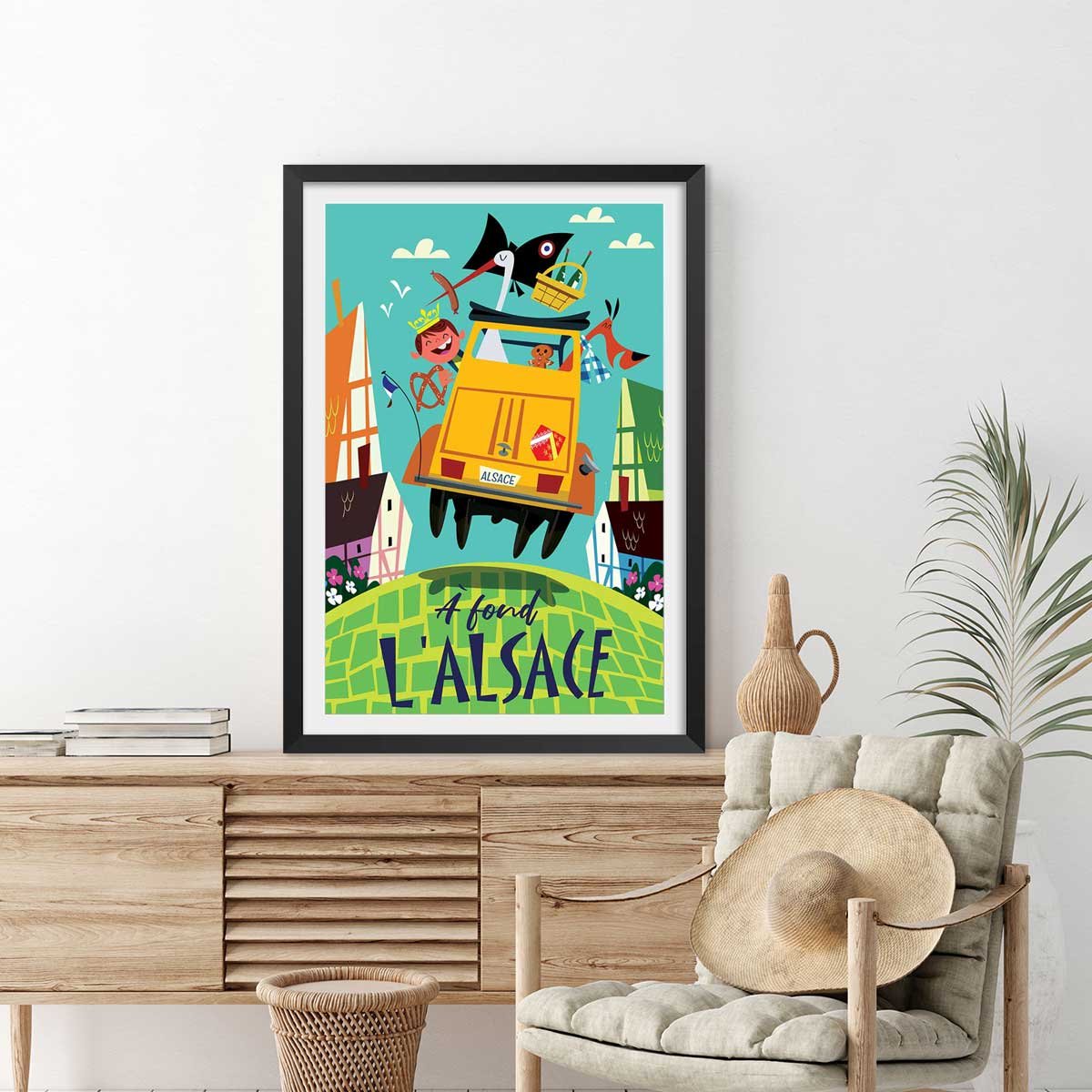 Poster de l'alsace en dodoche affiche + cadre en bois - noir, HEXOA