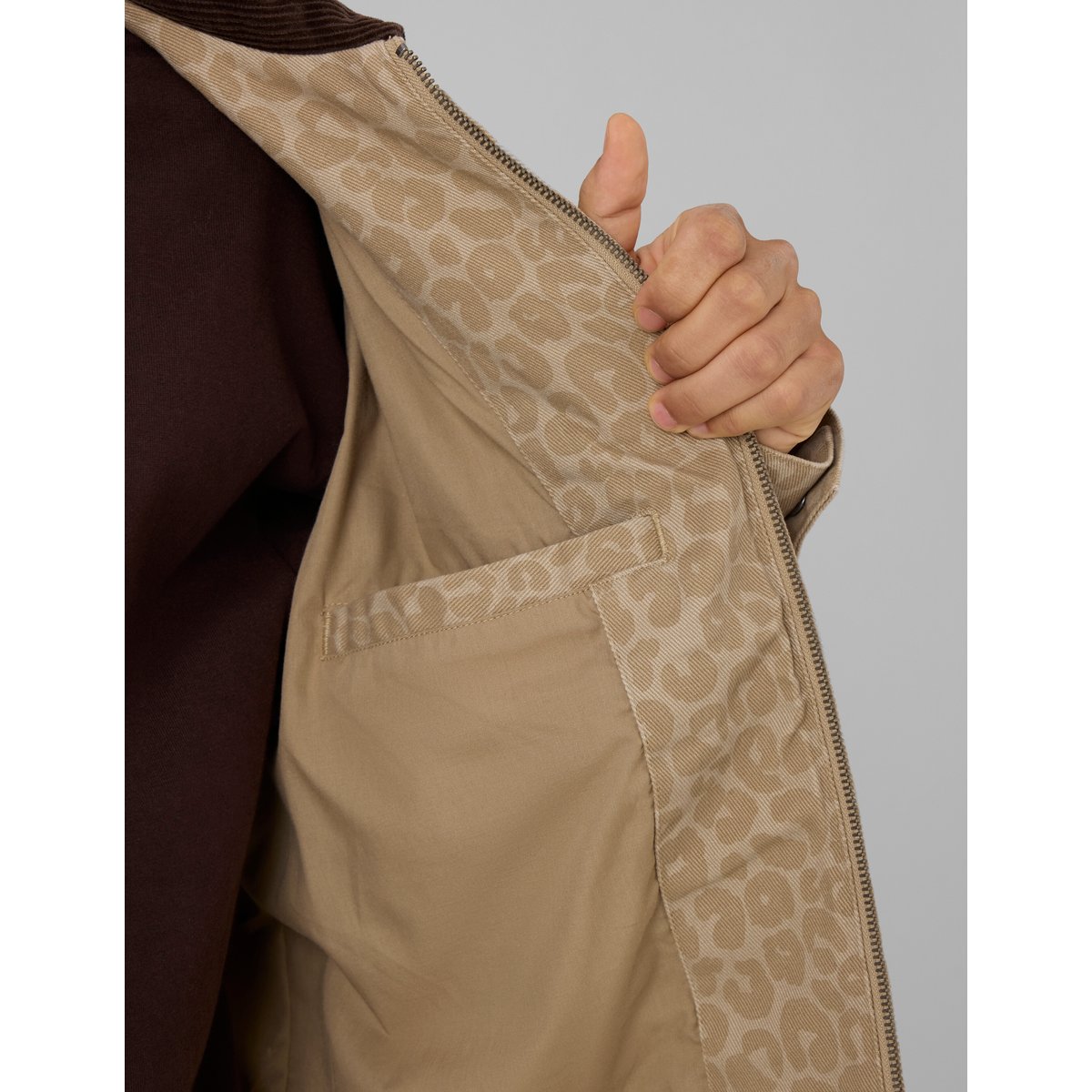 Veste zippée imprimée marron, BZB