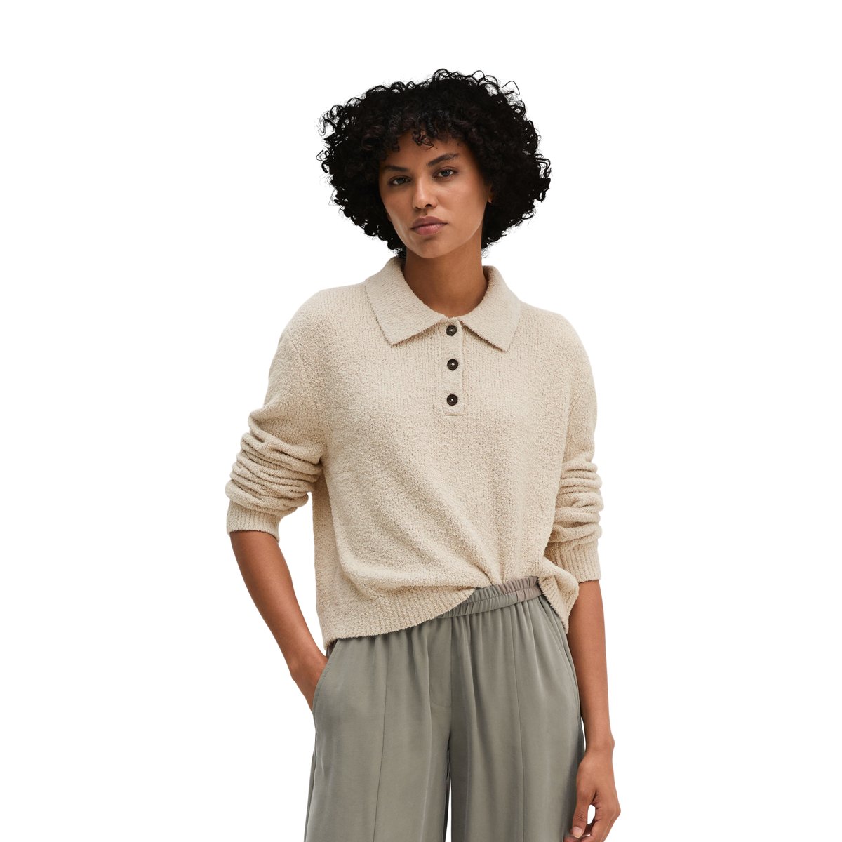 Polo en maille relaxed en fil bouclé gris, MARC O'POLO