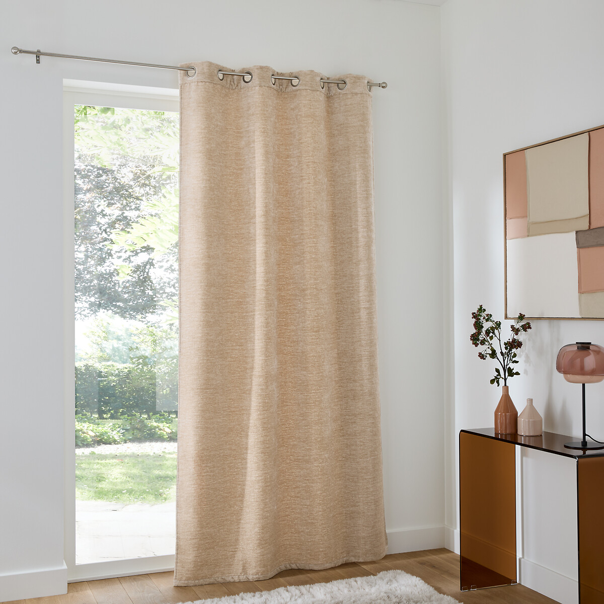 Rideau en velours texturé, à œillets, BOCHA beige, LA REDOUTE INTERIEURS