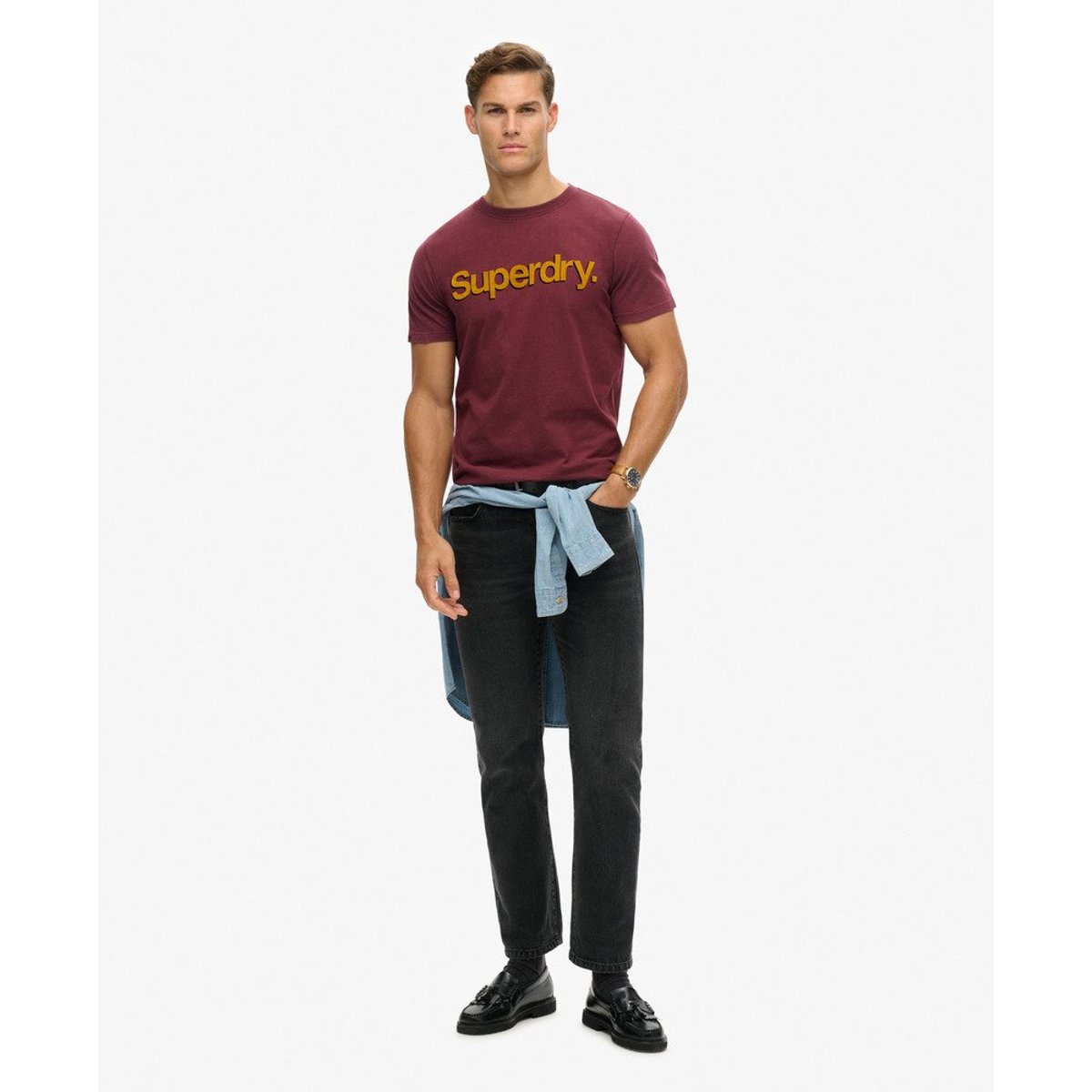T-shirt classique Core Logo Shadow rouge porto, SUPERDRY