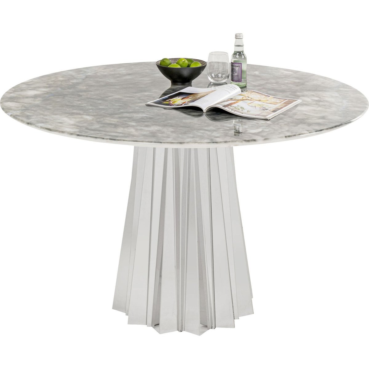 Table ronde en marbre minéral et acier, AMORA gris, KARE DESIGN