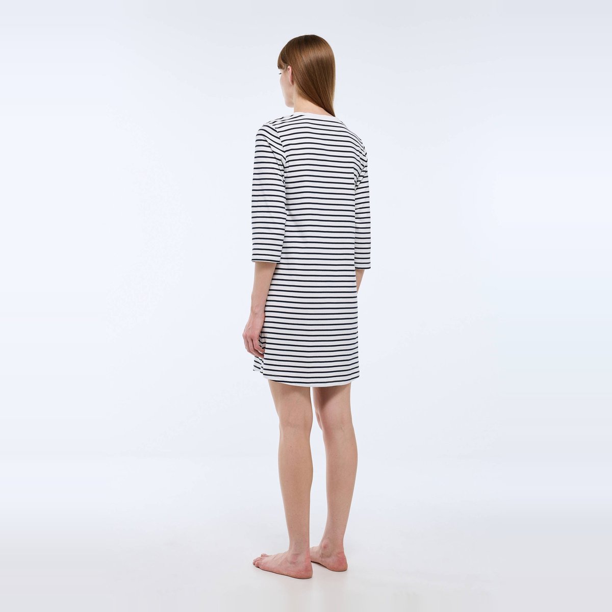 Chemise de nuit rayée avec broderie coeur en coton BIO blanc, MONOPRIX