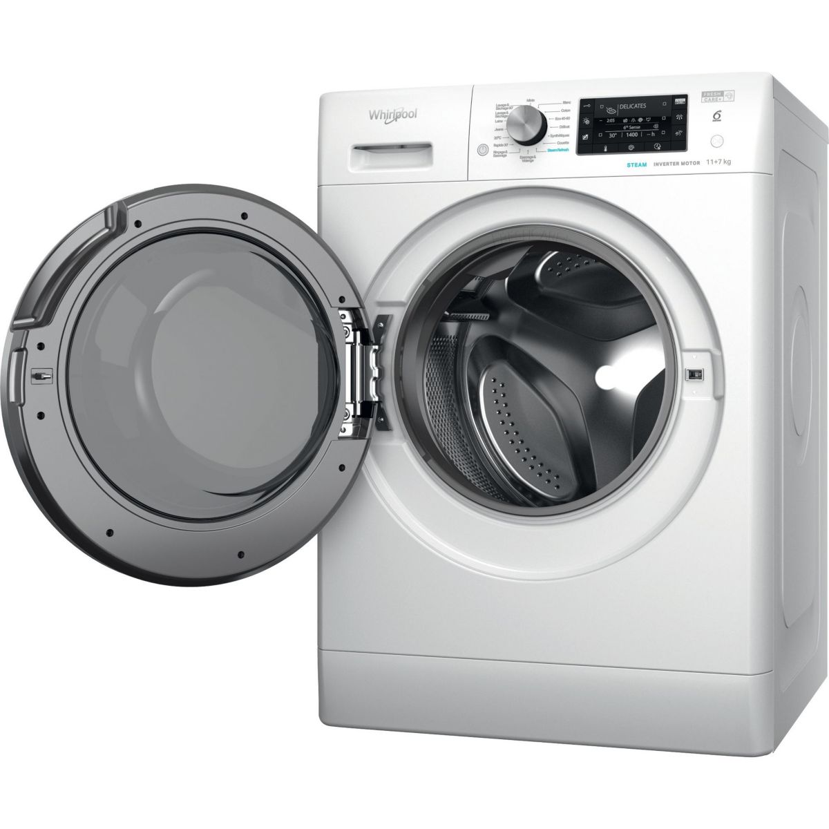Lave linge séchant hublot FFDB1174489BVFR - 11/7 kg - 1400 tr/min - Classe C - Moteur induction couleur unique, WHIRLPOOL