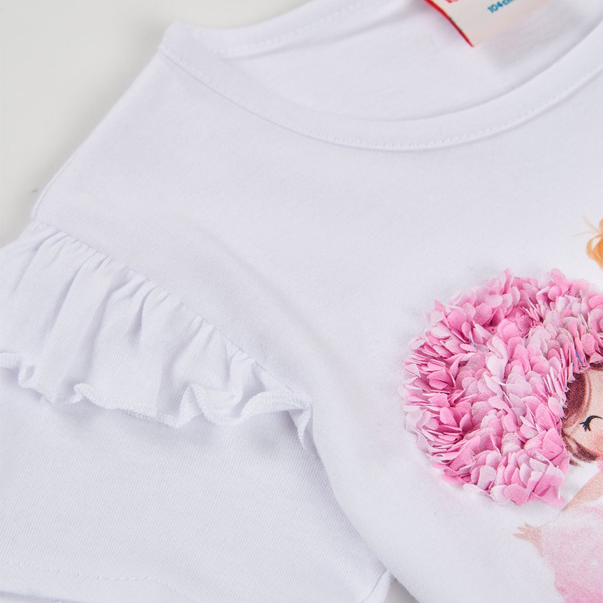 T-shirt fille en coton avec imprimé blanc, BOBOLI