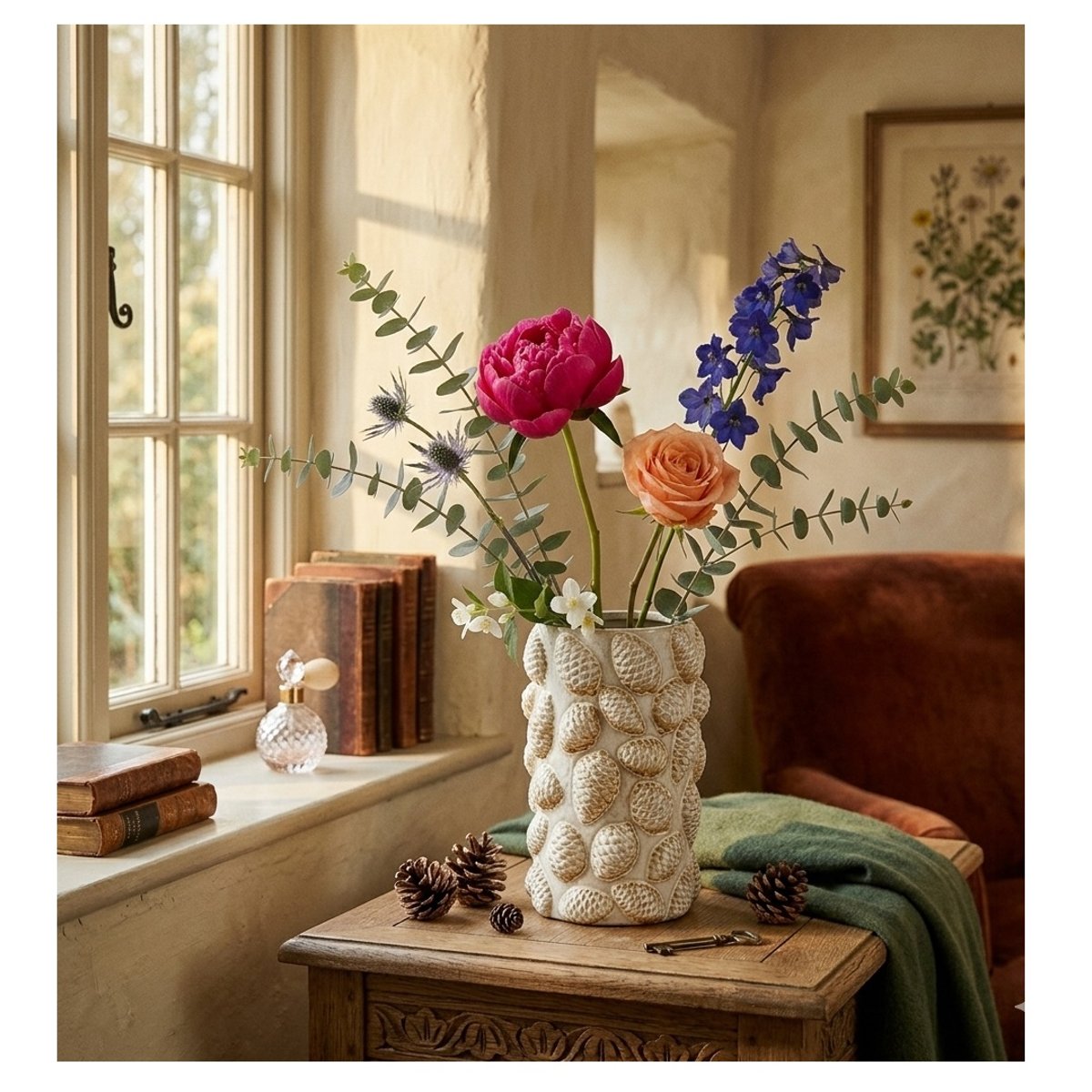 Vase pomme de pin en porcelaine beige, EDEN