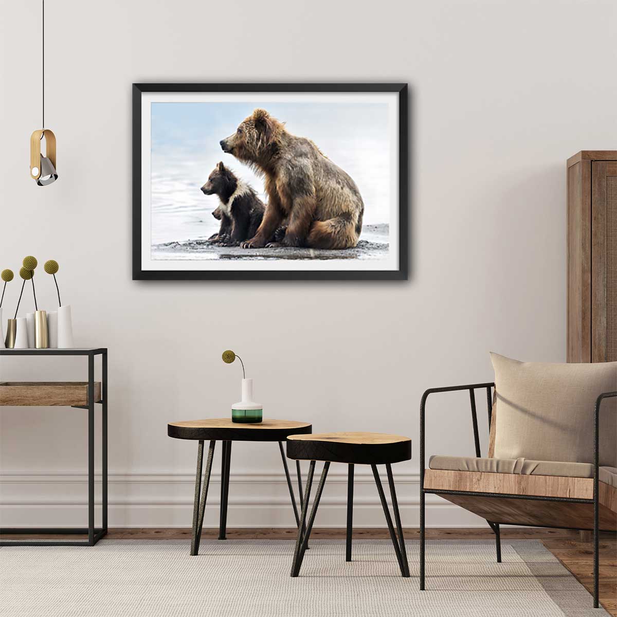 Affiche animaux profile Family affiche + cadre en bois - noir, HEXOA