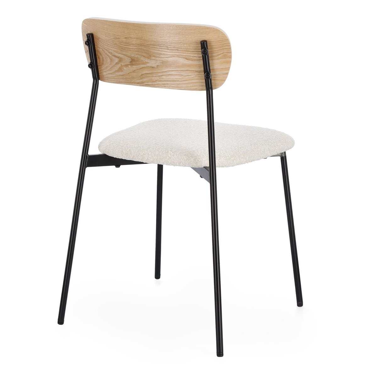 Chaises design en métal/bois et bouclette ivoire (lot de 2) - EMY beige, HELLIN, DEPUIS 1862