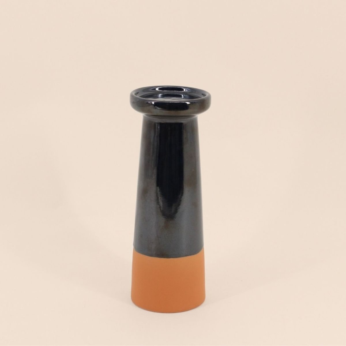 Set de 2 bougeoirs coniques noir, terracotta noir, ORNAMI