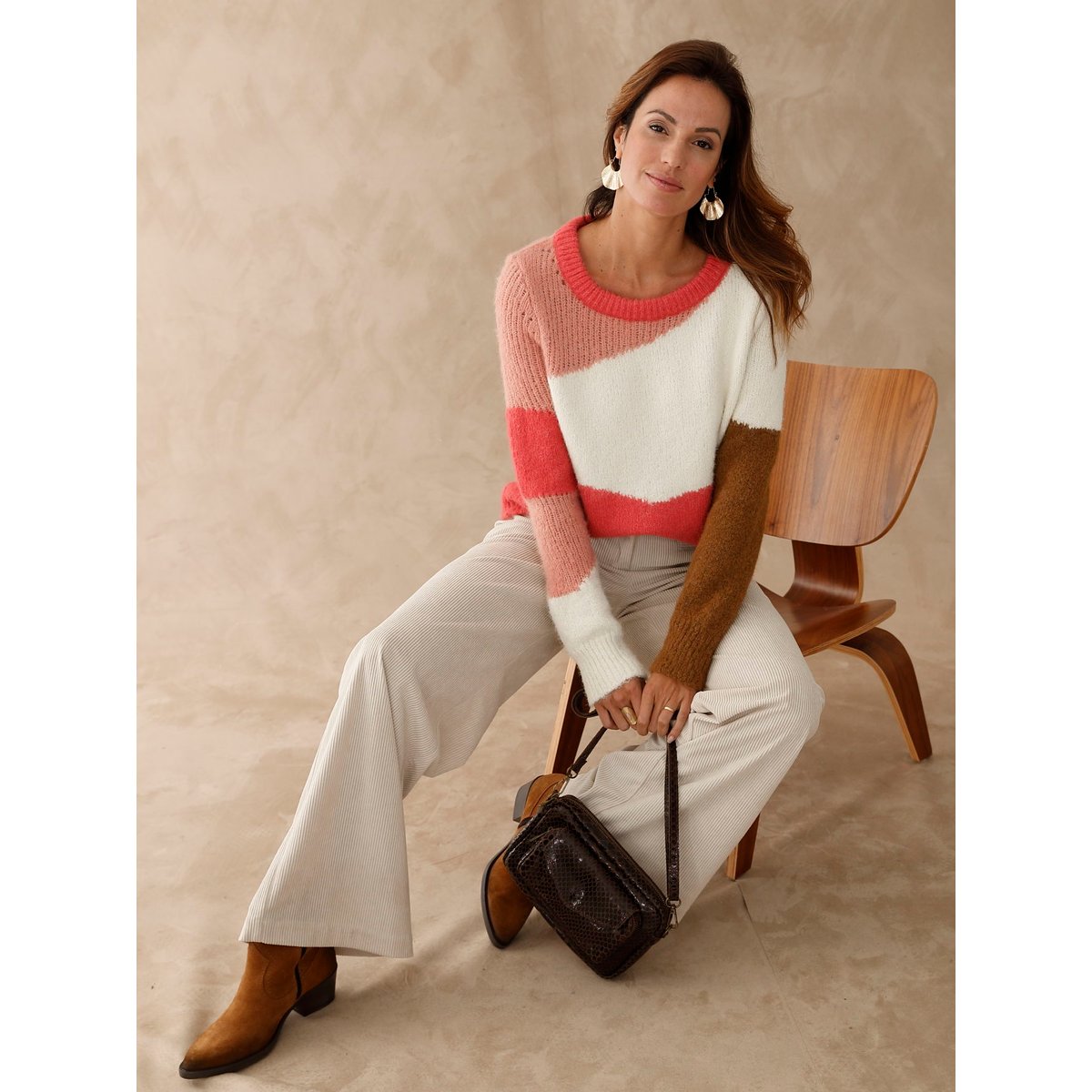 Pull intarsia col bateau multicolore, DAXON