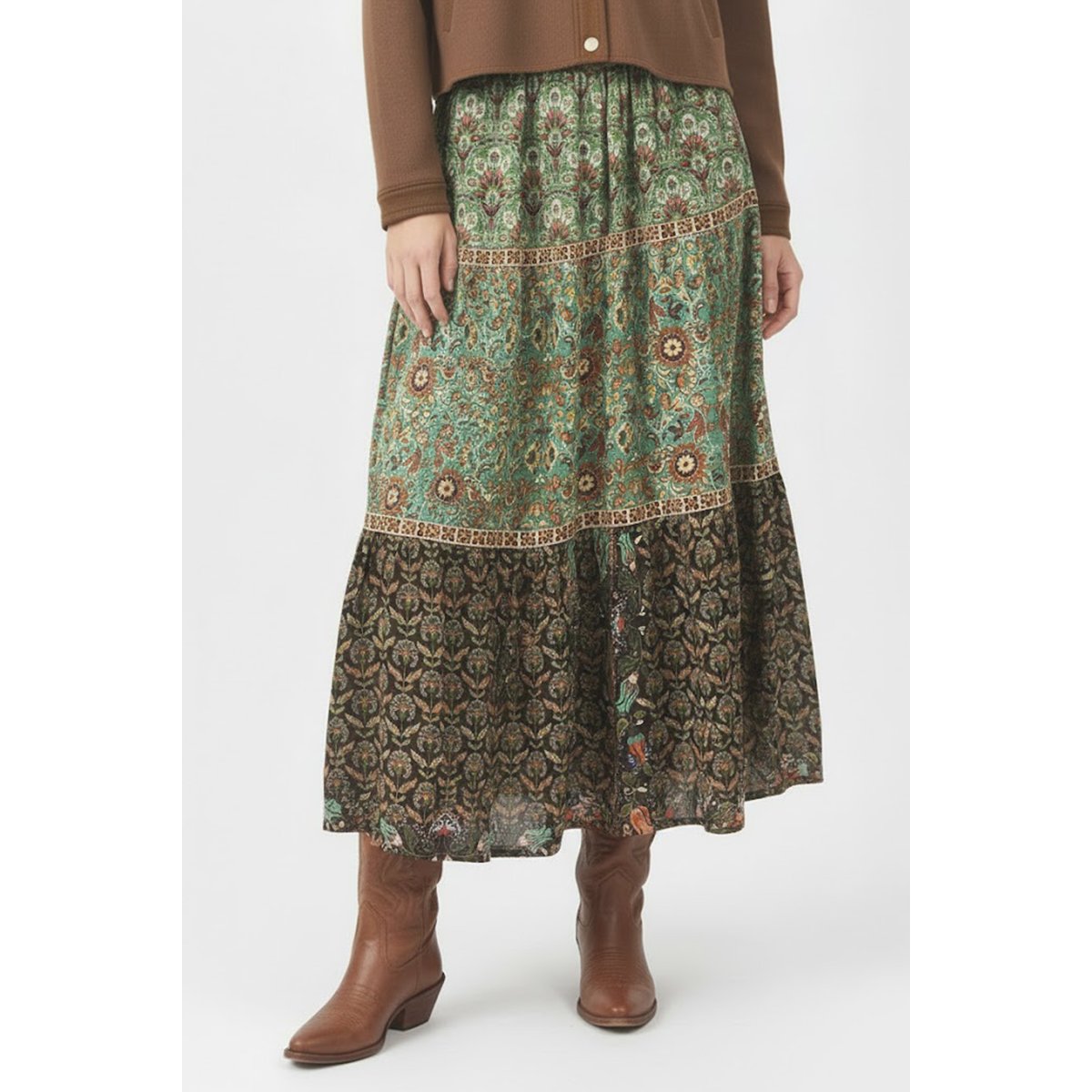 Jupe longue imprimée INSTANT vert, DERHY