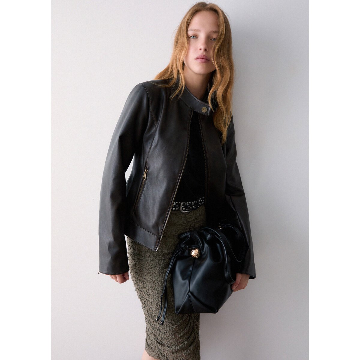 Veste Biker en Tissu Enduit marron foncé, LIU JO
